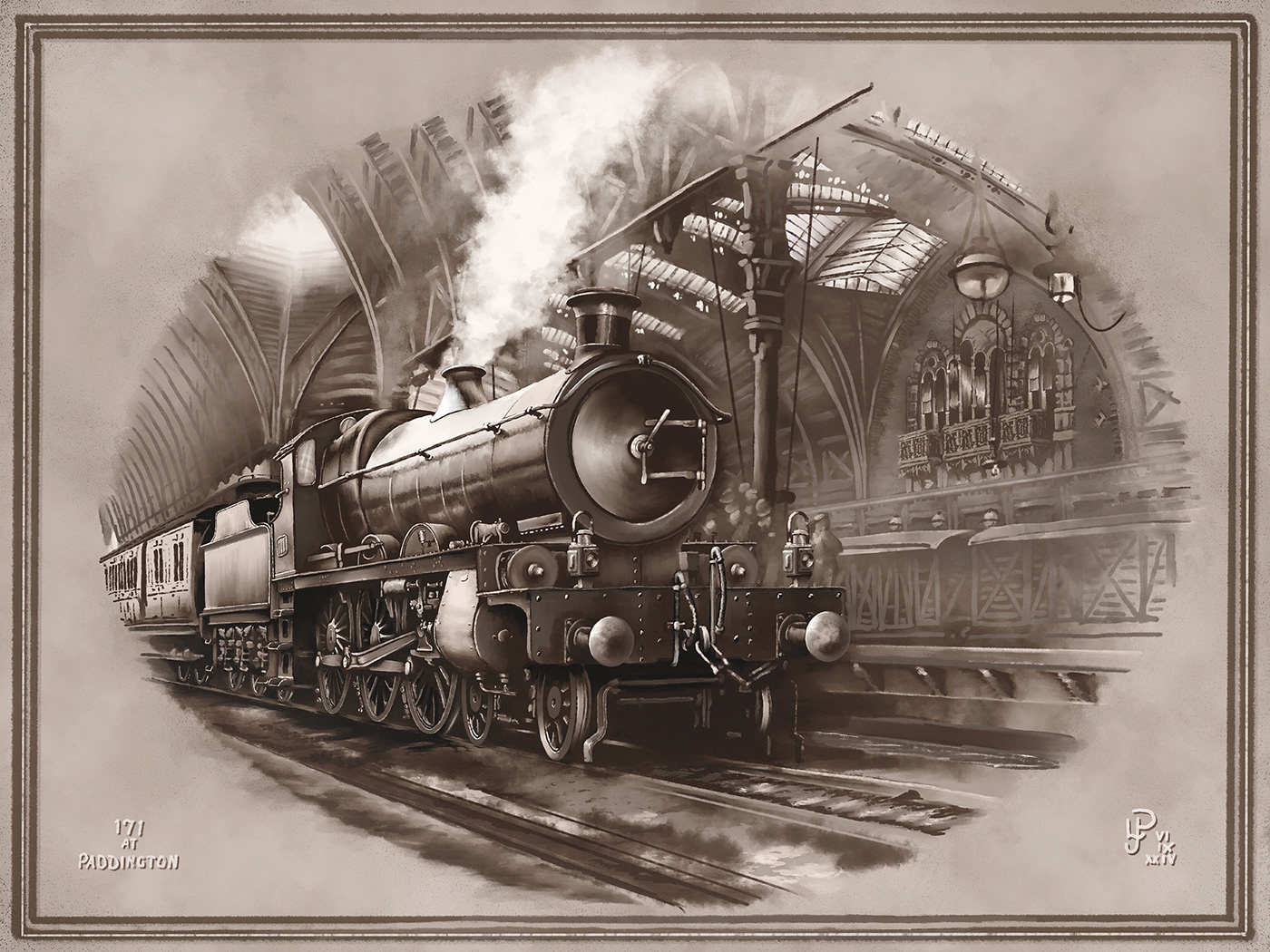 train railway Steam painting  