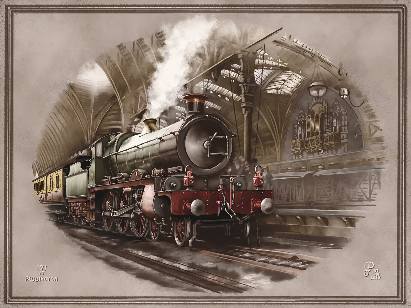 train railway Steam painting  